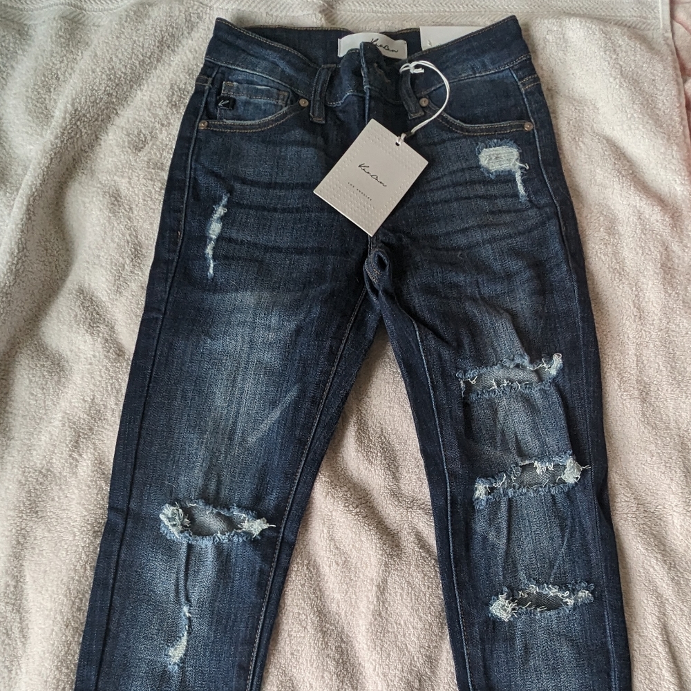 Dark Blue Distressed Women's Jeans